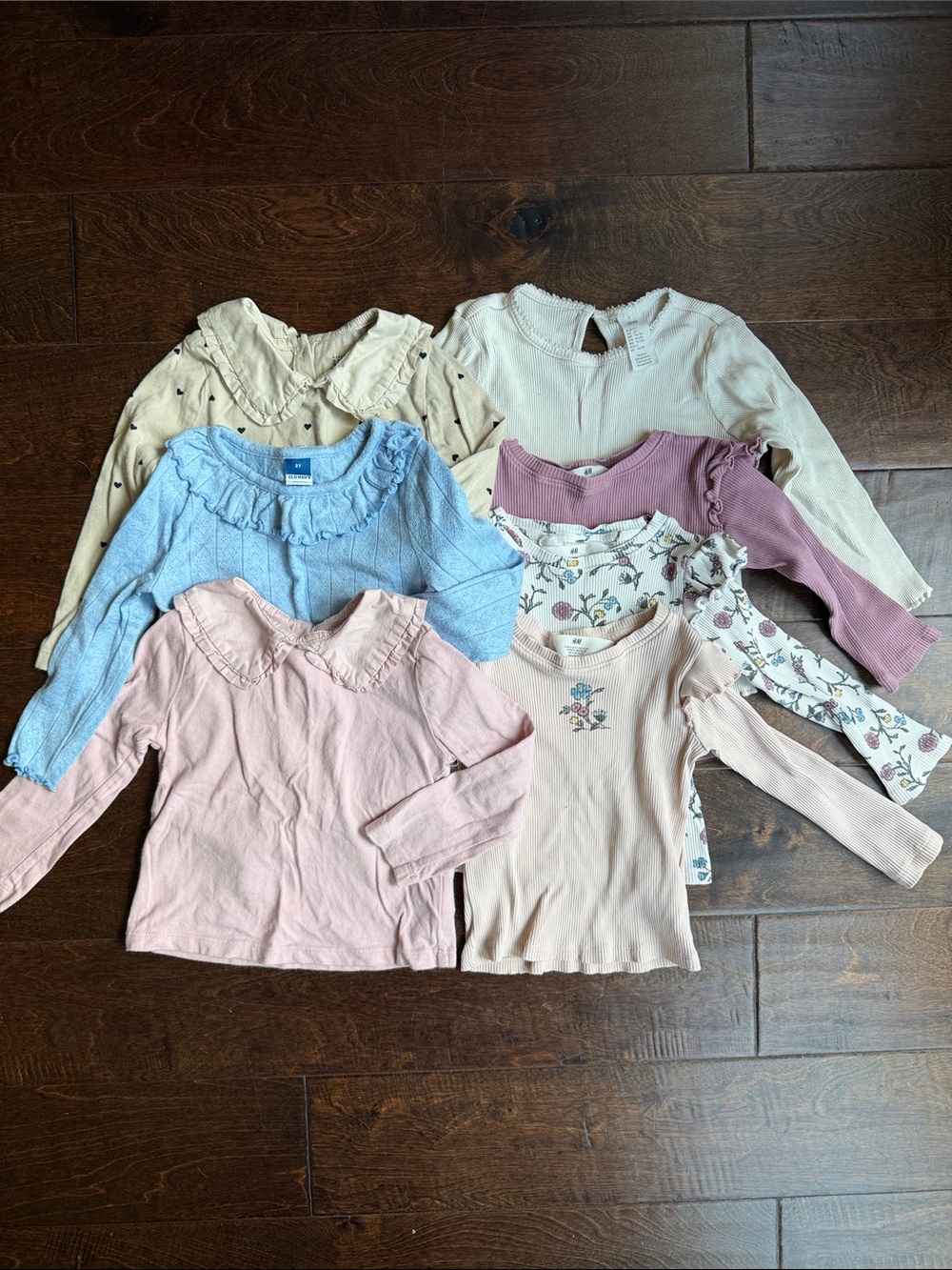 2T Gap and H&M Girls' Long-Sleeve Top Pack - Pastel Pink, Blue, Cream & Floral